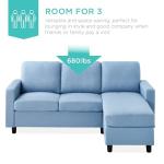 Light Blue Upholstered L-Shaped Sectional Sofa with Ottoman