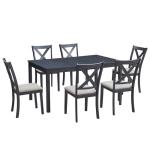 7-Piece Farmhouse Dining Set with Upholstered Chairs