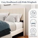 Beige Queen Bed Frame with Tufted Headboard