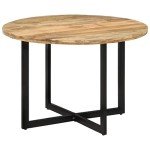Round Industrial Dining Table with Mango Wood & Iron