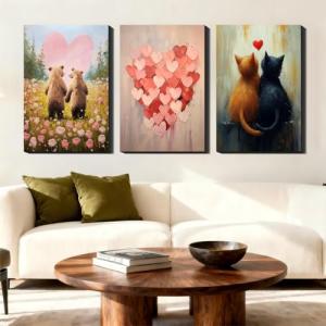 Adorable Bear and Cat Valentine Wall Art Set