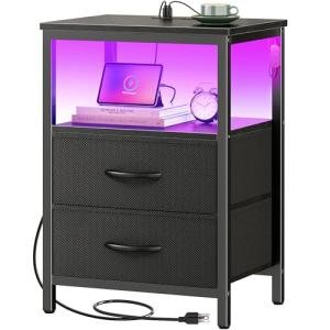 Huuger Night Stand with Charger and LED Lights