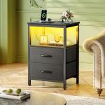 Huuger Night Stand with Charger and LED Lights