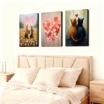 Adorable Bear and Cat Valentine Wall Art Set