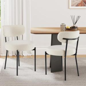 Set of 2 Beige Boucle Dining Chairs
