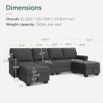 HONBAY U-Shaped Sectional Sofa with Storage, Dark Grey