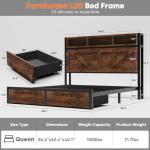 Farmhouse Queen Bed Frame with Storage and LED Light