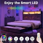 Farmhouse Queen Bed Frame with Storage and LED Light