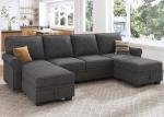 HONBAY U-Shaped Sectional Sofa with Storage, Dark Grey