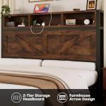 Farmhouse Queen Bed Frame with Storage and LED Light