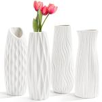 Set of 4 White Ceramic Flower Vases, 9.5 Inch