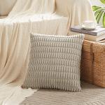 Set of 4 Neutral Striped Velvet Cushions