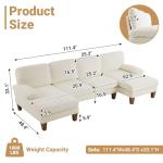 VINGLI White U-Shape Convertible Sectional Sofa
