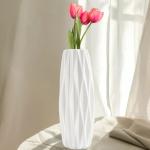 Set of 4 White Ceramic Flower Vases, 9.5 Inch