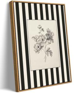 Yellow Floral Canvas Art with Striped Frame