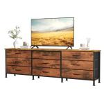 DUMOS Long TV Stand with 9 Fabric Drawers