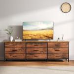 DUMOS Long TV Stand with 9 Fabric Drawers