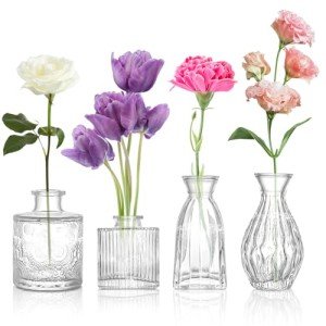 Set of 4 Clear Glass Bud Vases