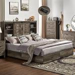 Queen Size Wooden Bed Frame with Bookcase Headboard