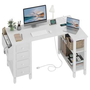 White L-Shaped Corner Desk with Storage Drawers