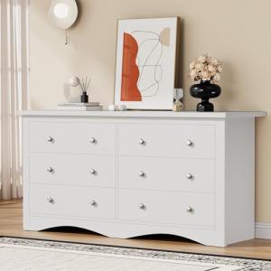 Modern 6-Drawer Dresser and TV Stand in White