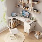 White L-Shaped Corner Desk with Storage Drawers