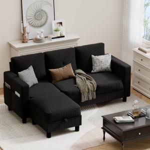 JAMFLY L-Shaped Convertible Sectional Sofa with Ottoman