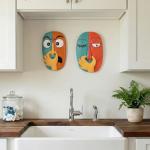 Funny Masks Wall Art - 2 Piece Bathroom Decor