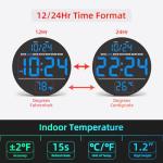 Large LED Digital Wall Clock with Date & Temp