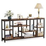 Tribesigns Extra Long Rustic Console Table with Shelves