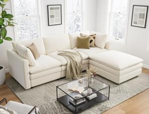 Modern L-Shaped Sofa with Deep Plush Ottoman