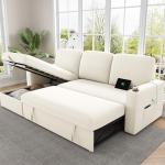87" Velvet Beige Pull Out Sleeper Sofa Bed