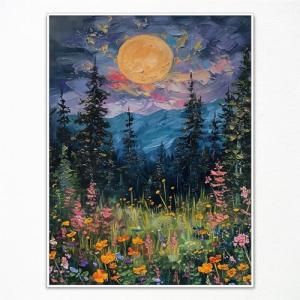 Vintage Moonlight Woodland Canvas Wall Art Print