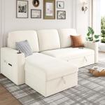 87" Velvet Beige Pull Out Sleeper Sofa Bed