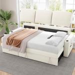 87" Velvet Beige Pull Out Sleeper Sofa Bed