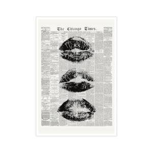 Vintage Black and White Kiss Lips Wall Art