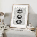 Vintage Black and White Kiss Lips Wall Art