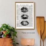Vintage Black and White Kiss Lips Wall Art