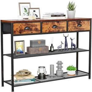 Rustic Brown Entryway Console Table with Drawers