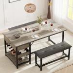 Grey Dining Table Set for 4 with Storage