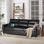 85” Black Faux Leather Sofa with USB Ports