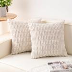Set of 2 Cream Striped Corduroy Pillow Covers