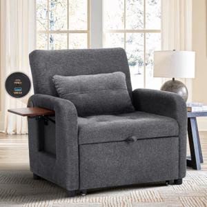 Convertible Futon Chair with USB and Pillow - Gray