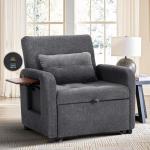 Convertible Futon Chair with USB and Pillow - Gray
