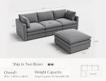L-Shaped Cloud Couch with Ottoman for Living Room