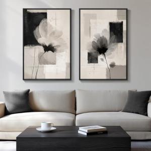 Set of 2 Large Neutral Floral Canvas Prints