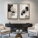 Set of 2 Large Neutral Floral Canvas Prints