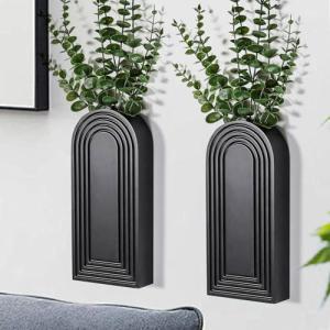 2 Pack Black Wooden Wall Vases - Modern Decor