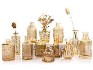 Gold Amber Glass Bud Vases Set of 12