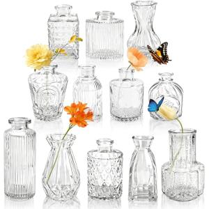 Set of 12 Rustic Glass Bud Vases